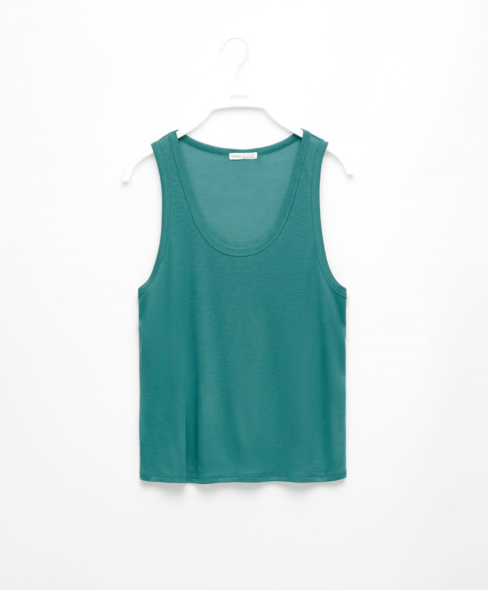 Oysho 100% Lyocell Vest Top Sötétzöld | DYSLVP-260