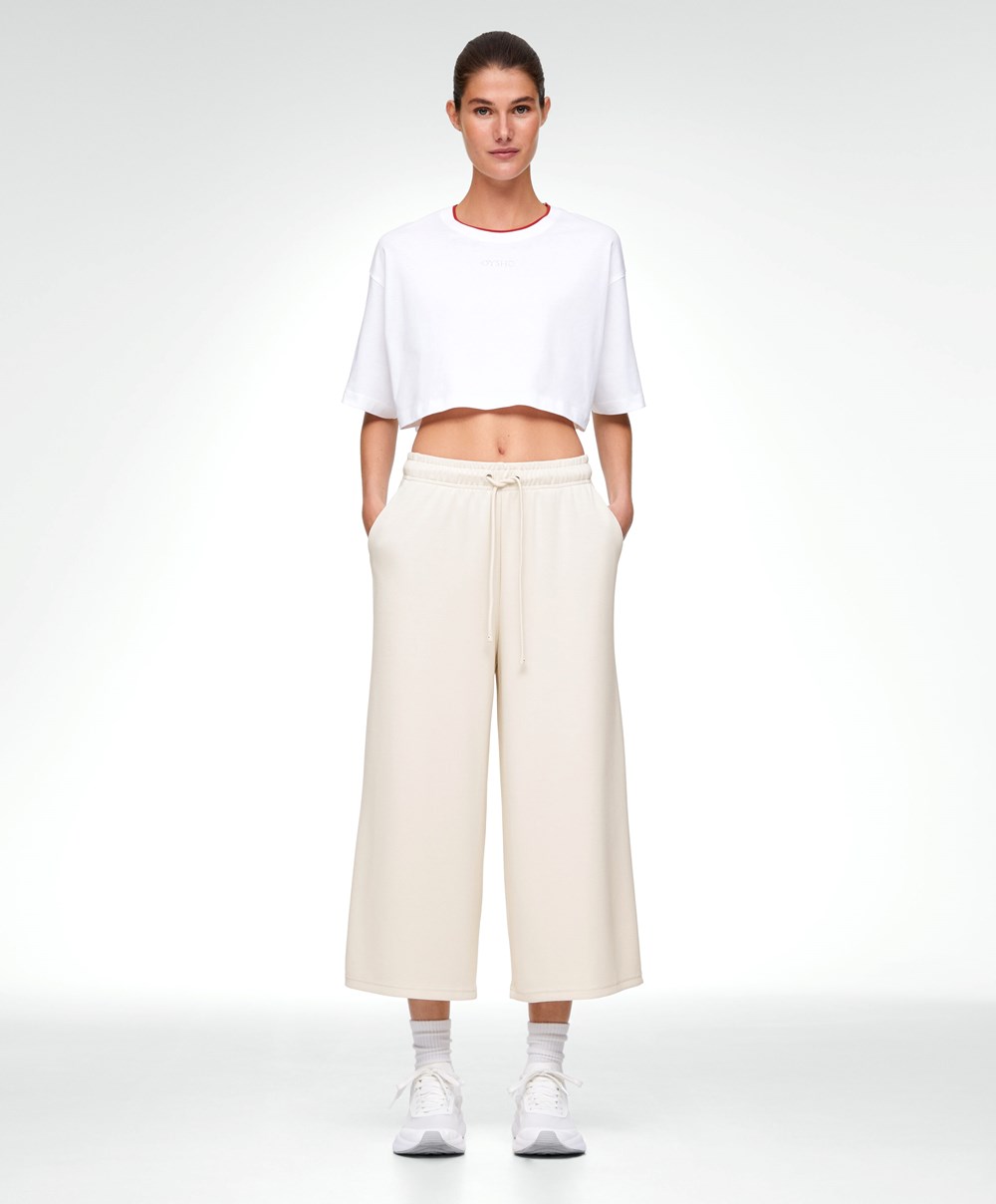 Oysho 100% Pamut Cropped Rövid-sleeved Logo T-shirt Piros | DCWUTL-508