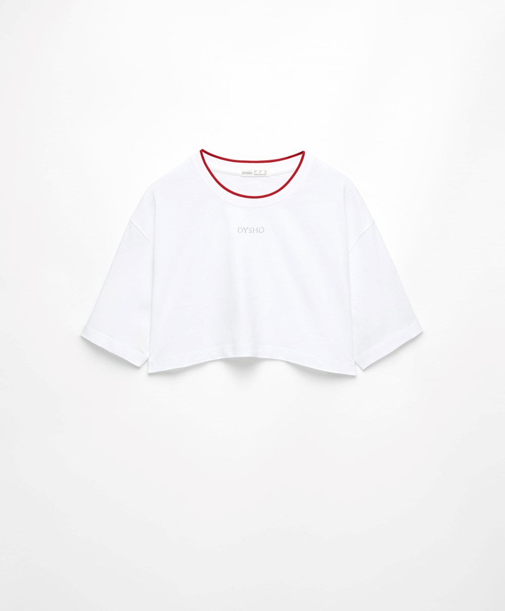 Oysho 100% Pamut Cropped Rövid-sleeved Logo T-shirt Piros | DCWUTL-508