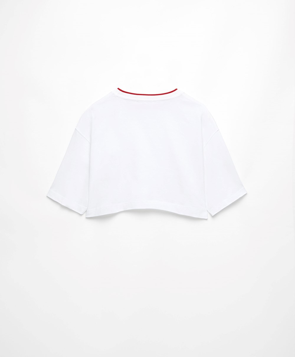 Oysho 100% Pamut Cropped Rövid-sleeved Logo T-shirt Piros | DCWUTL-508