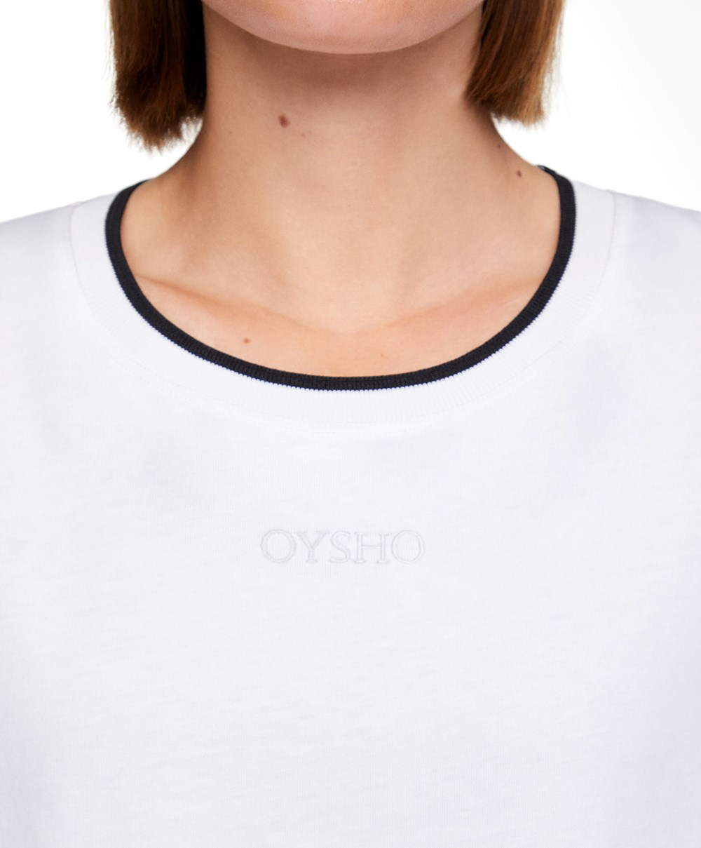 Oysho 100% Pamut Cropped Rövid-sleeved Logo T-shirt Fehér | QBTMHG-208