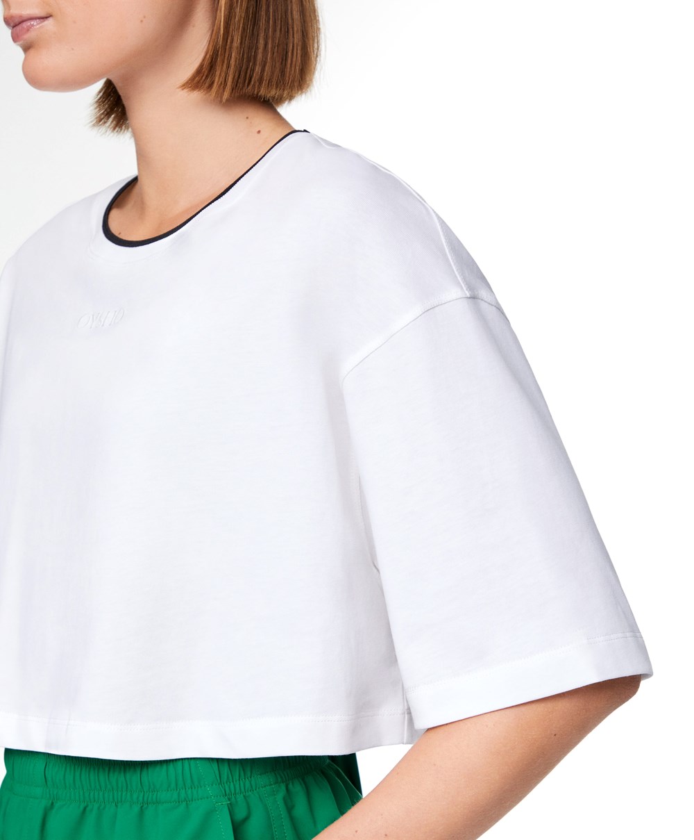 Oysho 100% Pamut Cropped Rövid-sleeved Logo T-shirt Fehér | QBTMHG-208