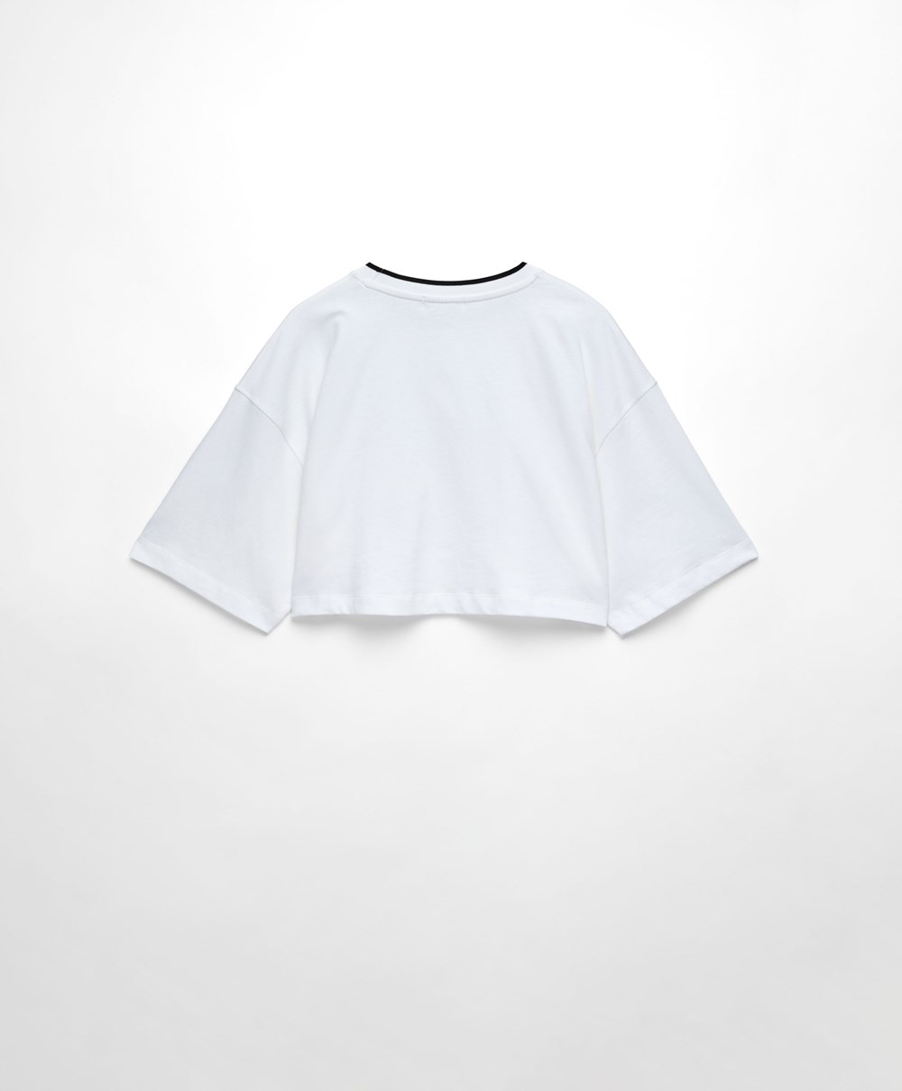 Oysho 100% Pamut Cropped Rövid-sleeved Logo T-shirt Fehér | QBTMHG-208