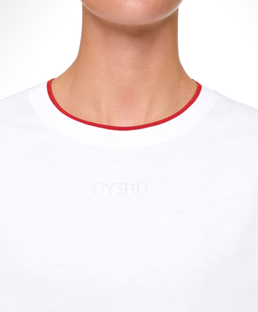 Oysho 100% Pamut Cropped Rövid-sleeved Logo T-shirt Piros | VDPWAX-076