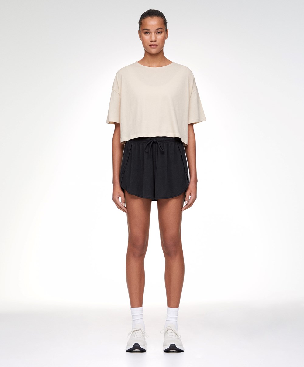 Oysho 100% Pamut Cropped Rövid-sleeved T-shirt Ecru | ARJCWU-270