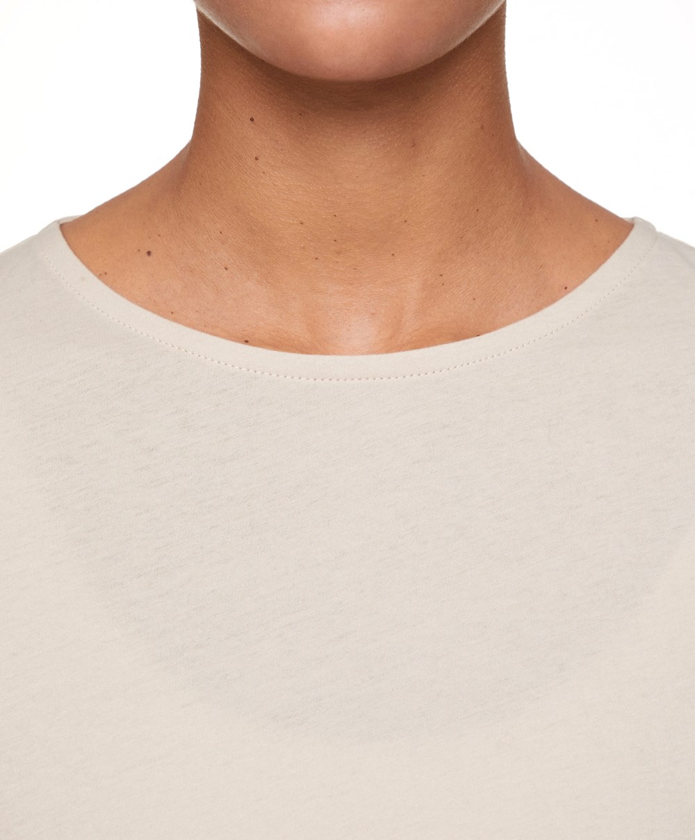 Oysho 100% Pamut Cropped Rövid-sleeved T-shirt Ecru | ARJCWU-270