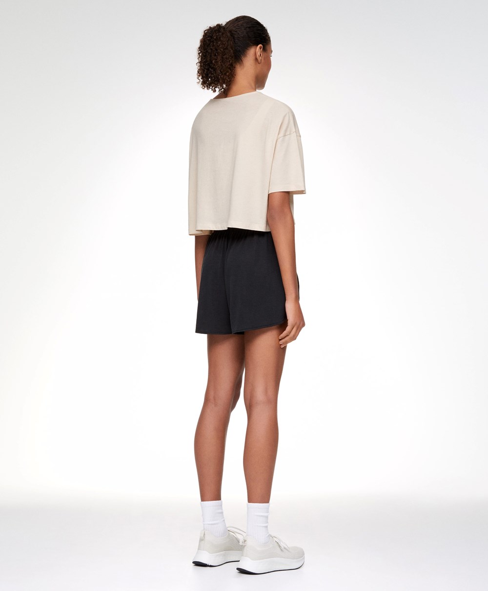 Oysho 100% Pamut Cropped Rövid-sleeved T-shirt Ecru | ARJCWU-270