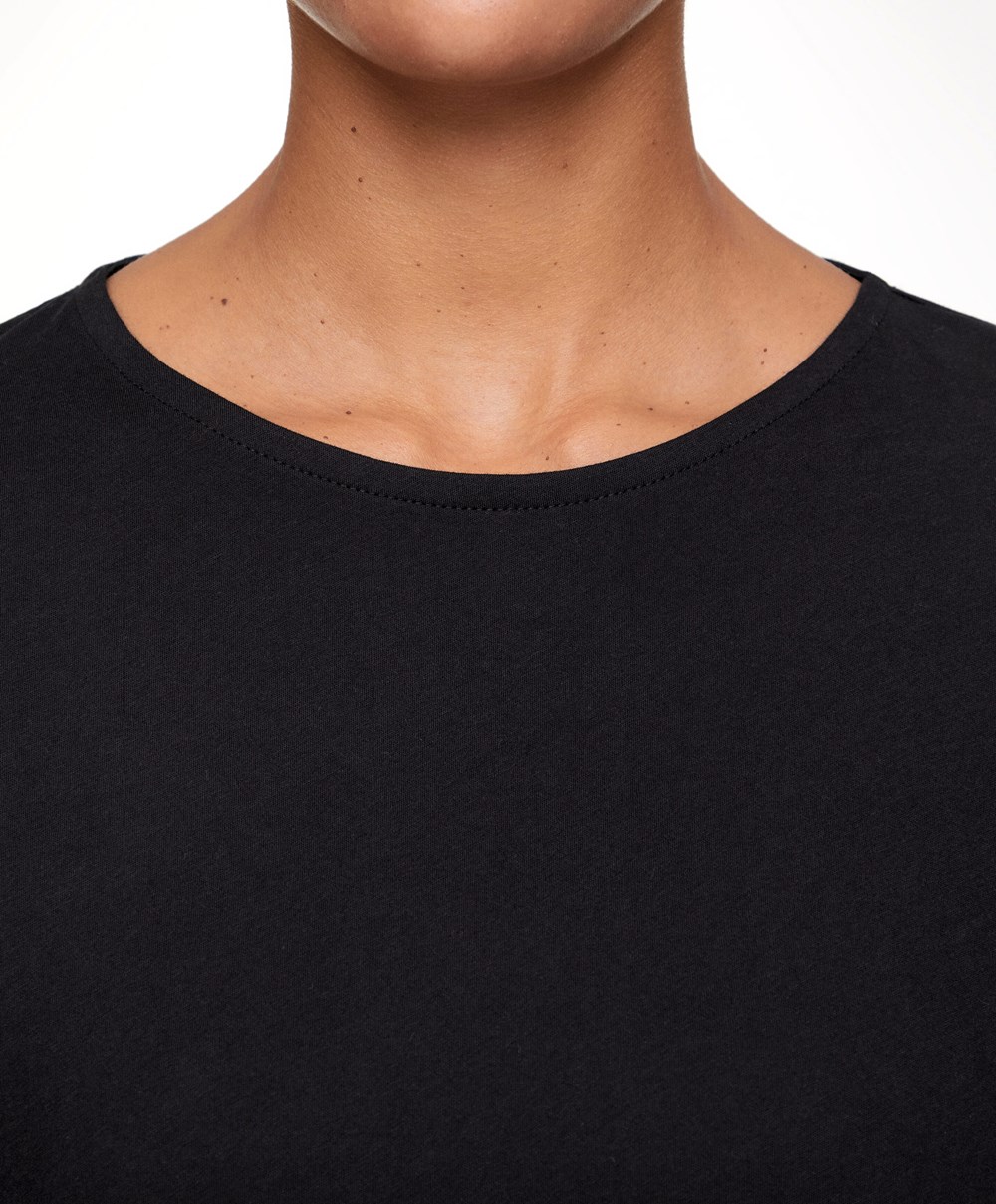 Oysho 100% Pamut Cropped Rövid-sleeved T-shirt Fekete | GXPHTD-078