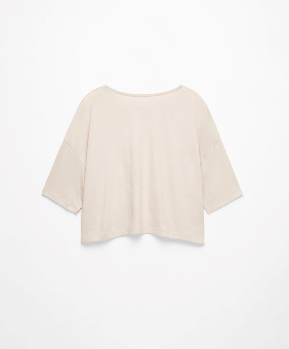 Oysho 100% Pamut Cropped Rövid-sleeved T-shirt Ecru | VCNYDT-180