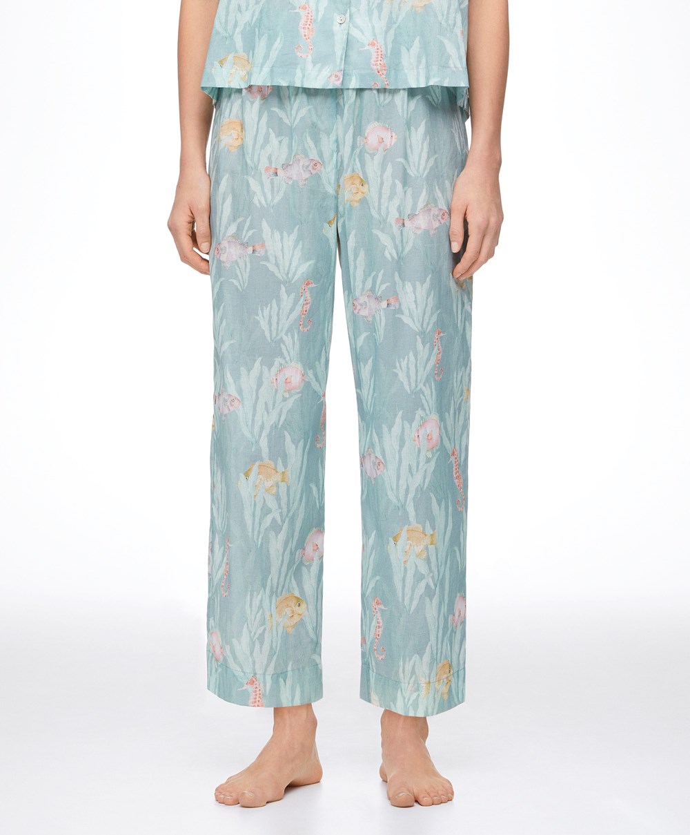 Oysho 100% Pamut Fish Trousers Türkiz | CWNIXT-234