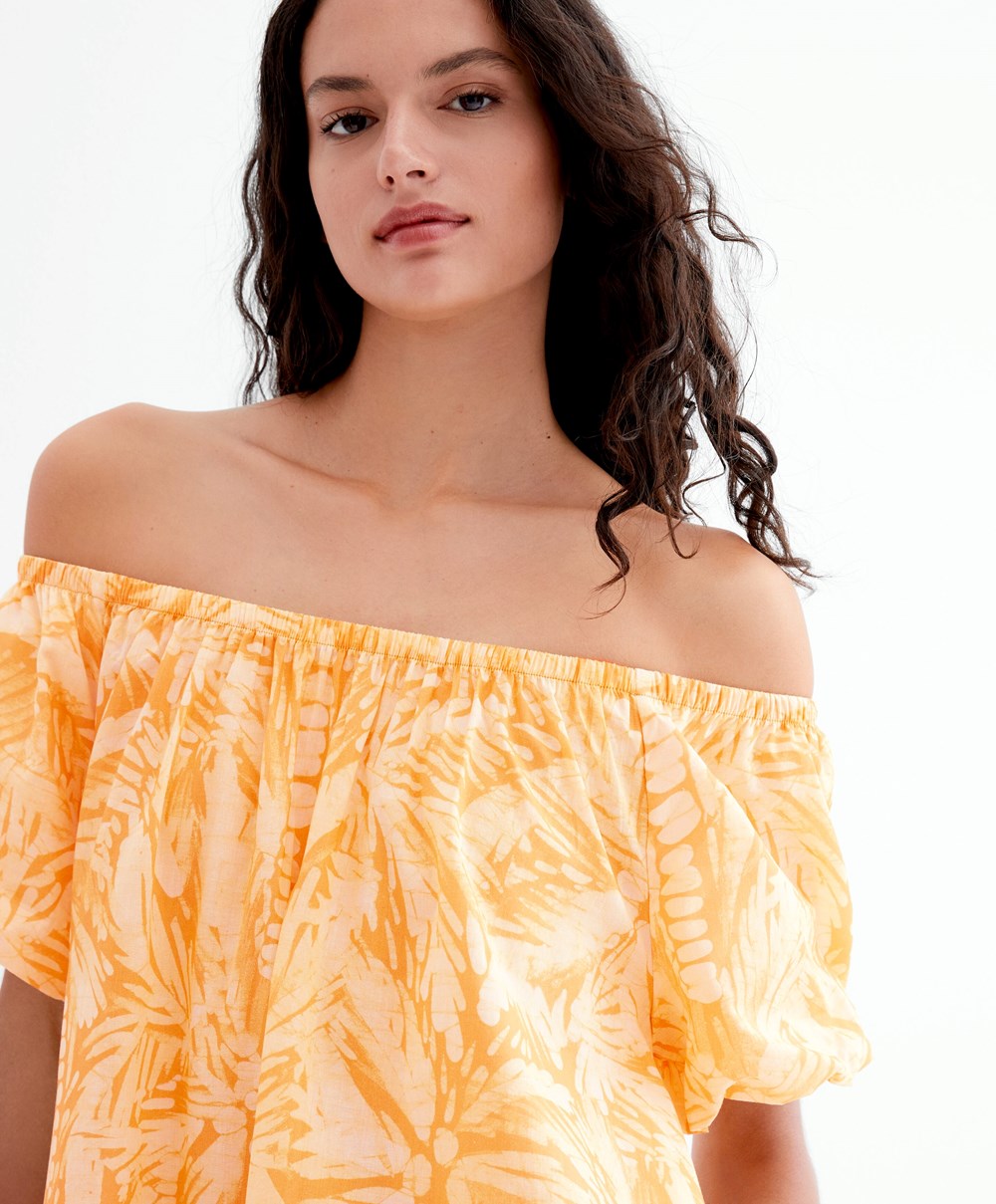 Oysho 100% Pamut Off Shoulder Ruha Sárga | AIYJKP-302