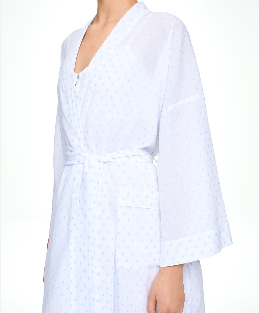 Oysho 100% Pamut Plumeti Dressing Gown Fehér | ATWZNU-075