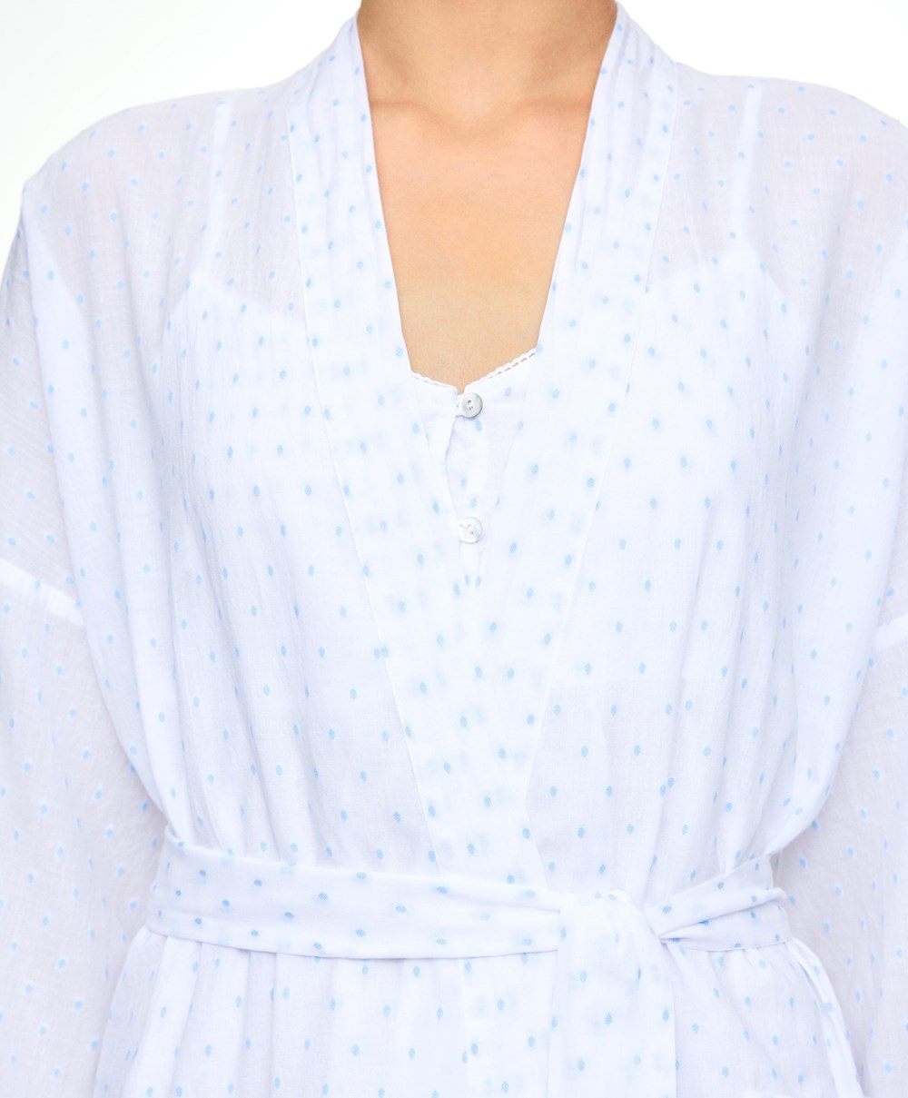 Oysho 100% Pamut Plumeti Dressing Gown Fehér | ATWZNU-075