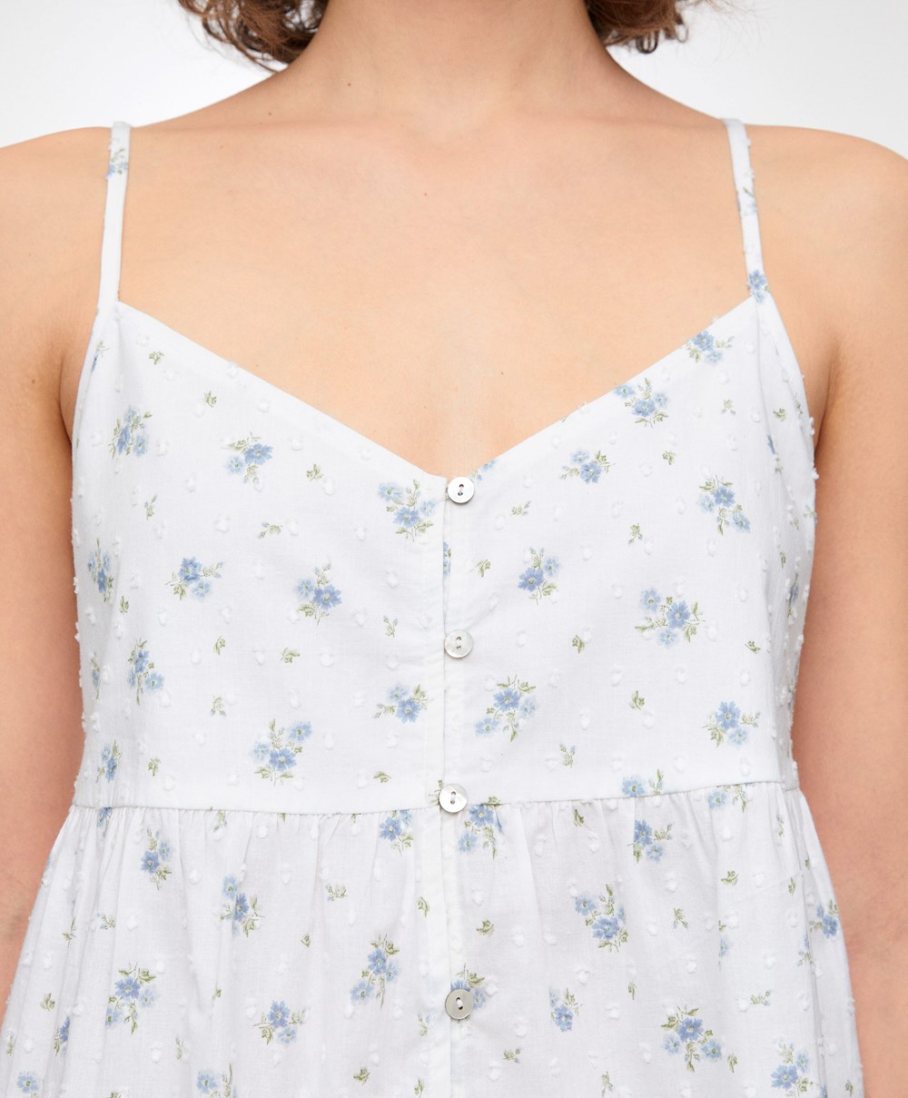 Oysho 100% Pamut Plumeti Printed Rövid Nightdress Kék | LVFEYN-748