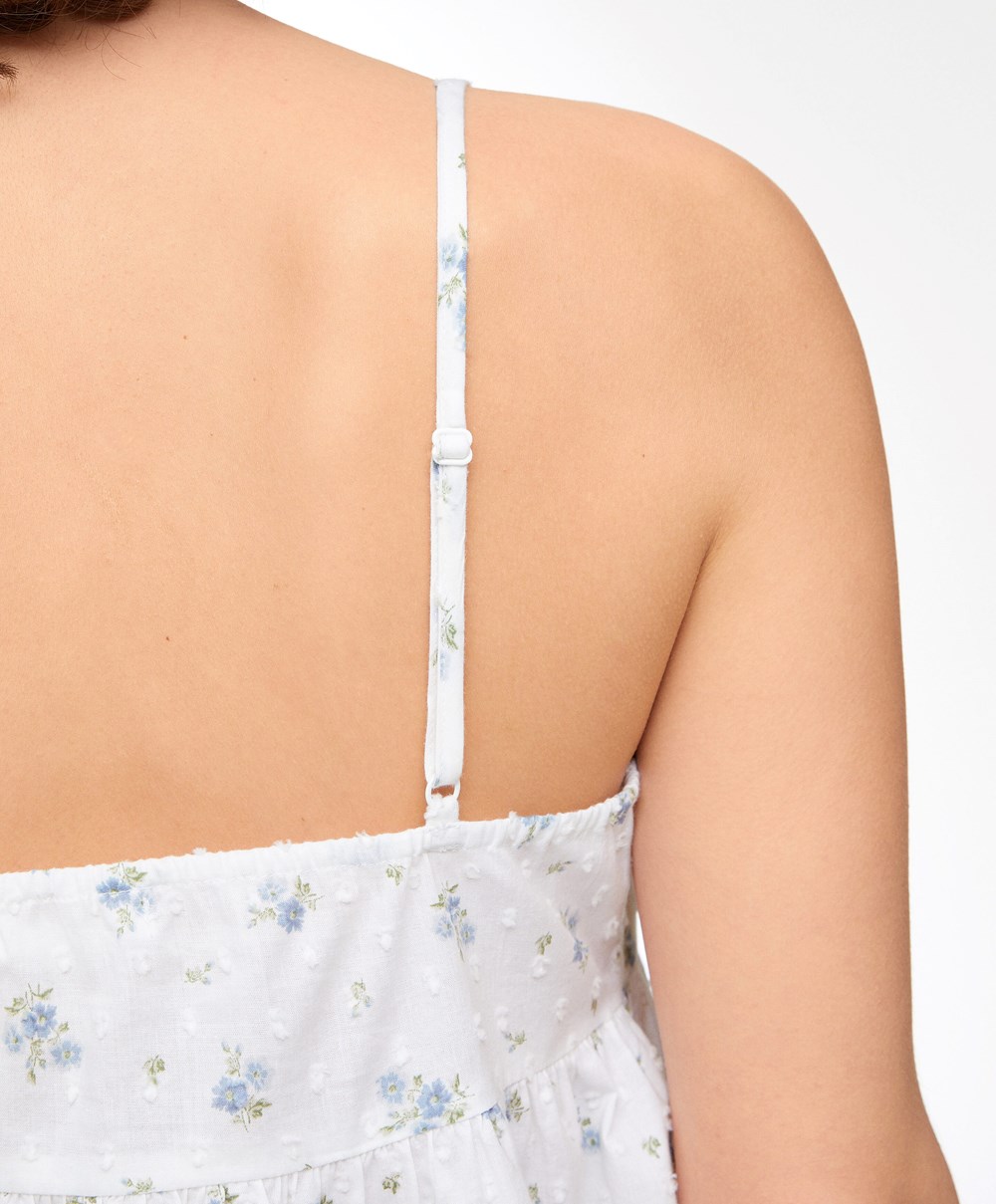 Oysho 100% Pamut Plumeti Printed Rövid Nightdress Kék | LVFEYN-748