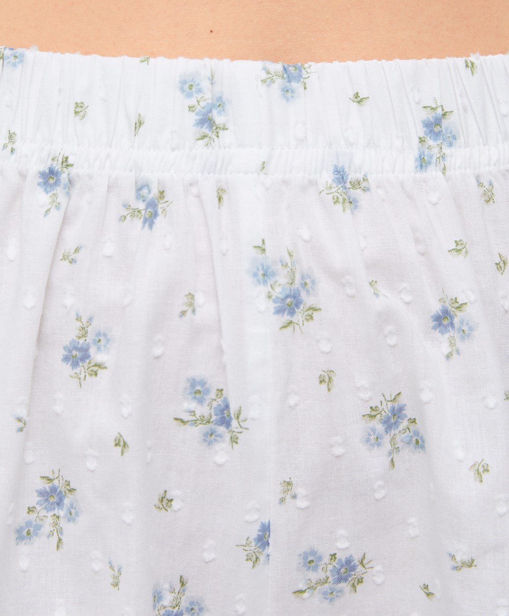 Oysho 100% Pamut Plumeti Printed Shorts Kék | TVCDFL-513