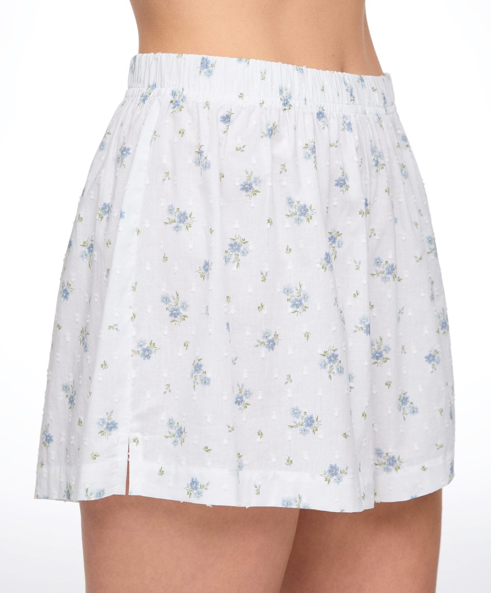 Oysho 100% Pamut Plumeti Printed Shorts Kék | TVCDFL-513