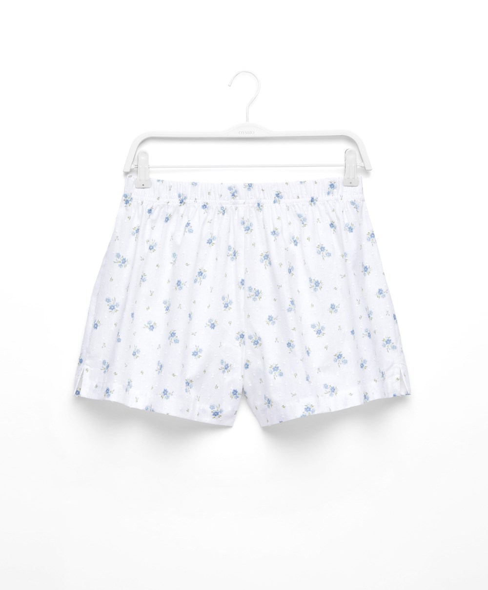 Oysho 100% Pamut Plumeti Printed Shorts Kék | TVCDFL-513