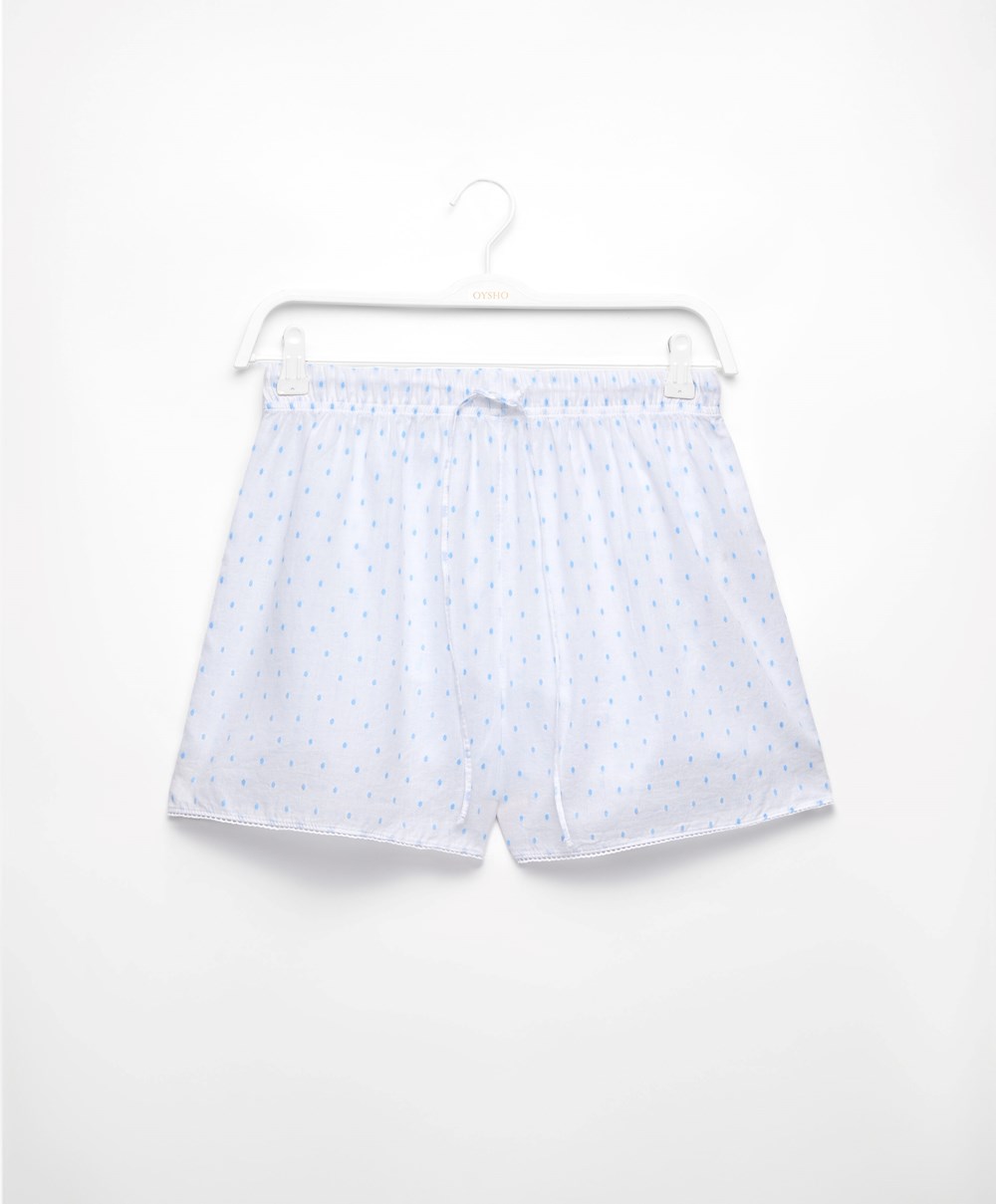 Oysho 100% Pamut Plumeti Shorts Fehér | COVLQR-346