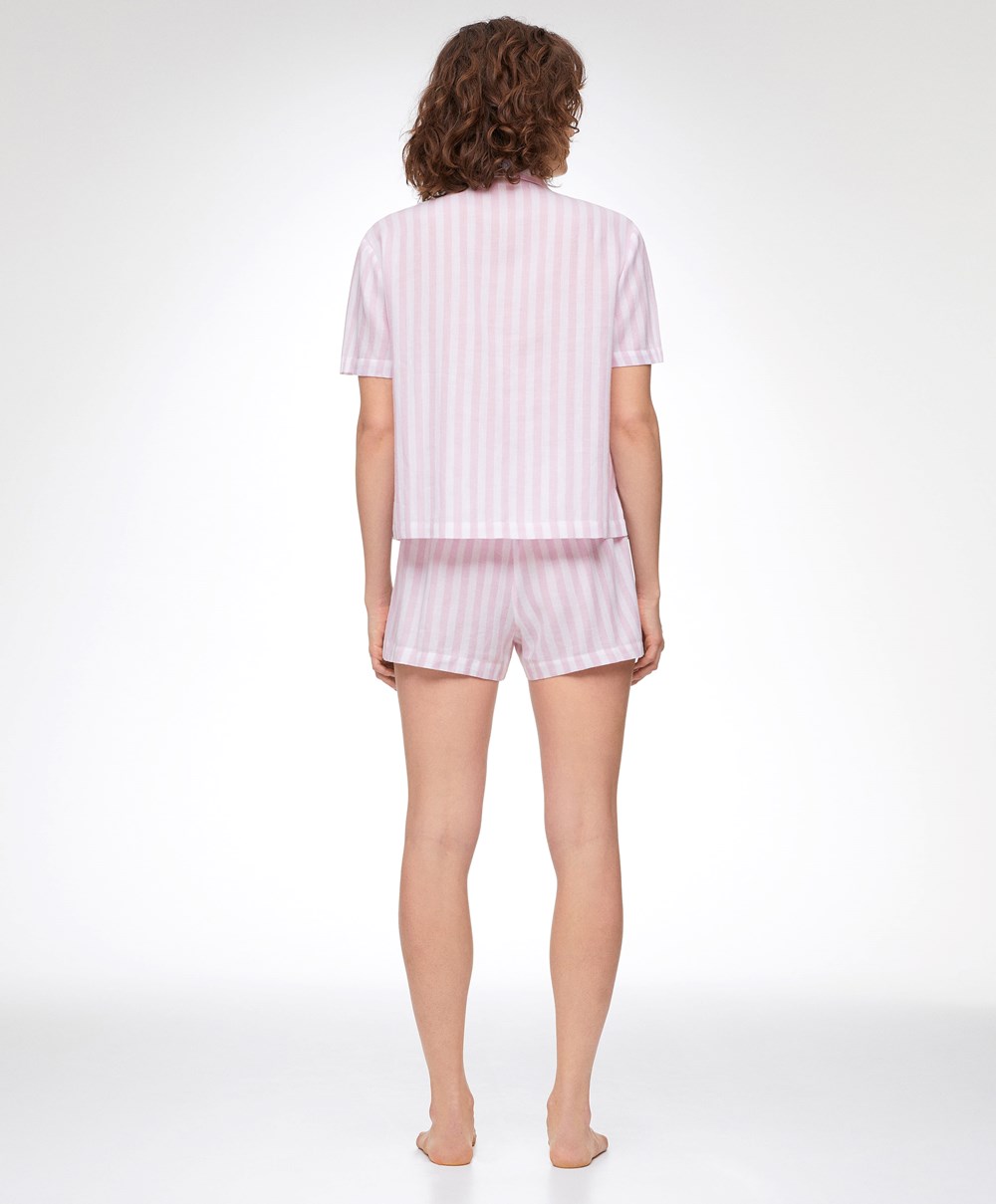 Oysho 100% Pamut Stripe Shorts Levendula | ILNGKX-074