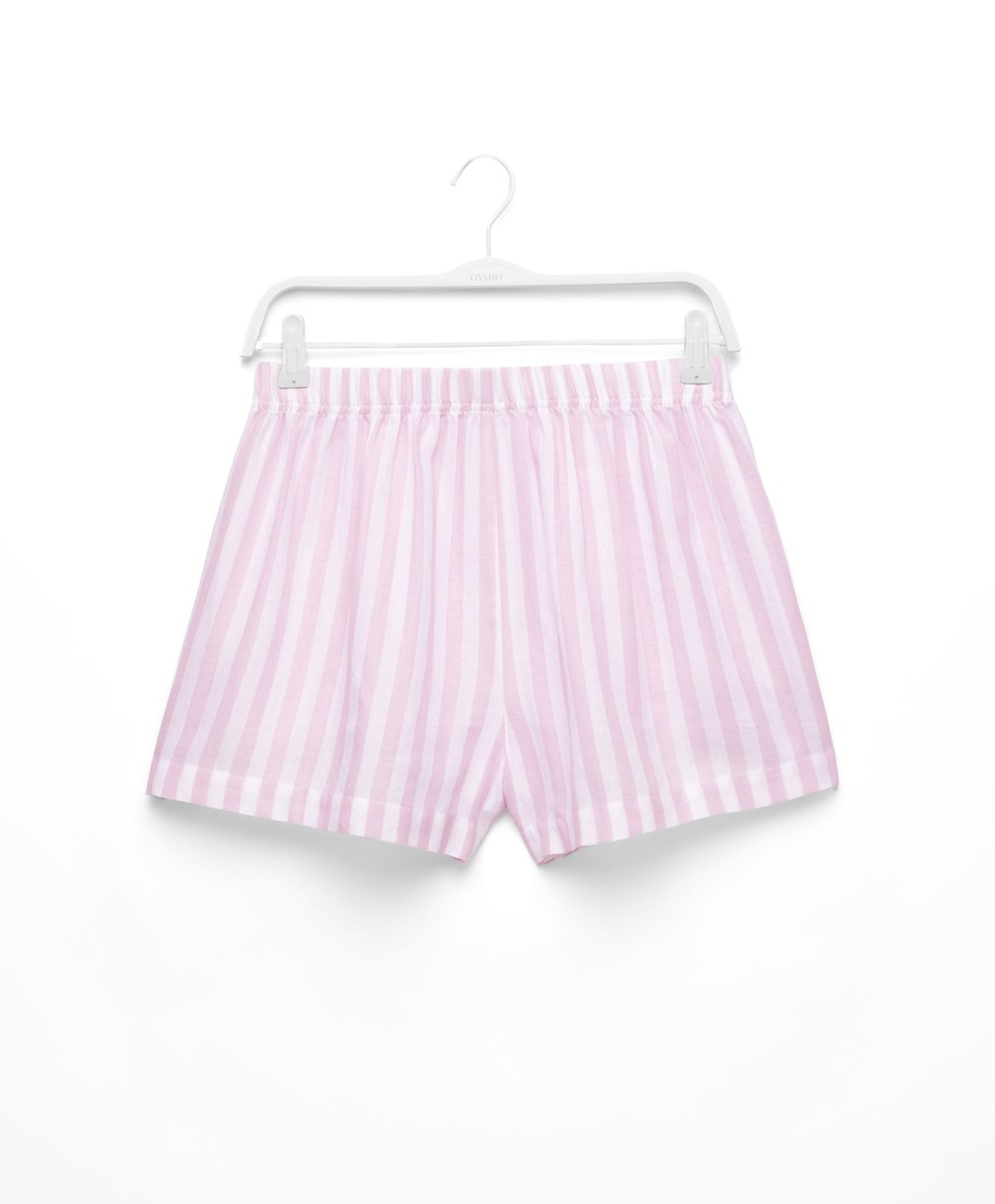 Oysho 100% Pamut Stripe Shorts Levendula | ILNGKX-074