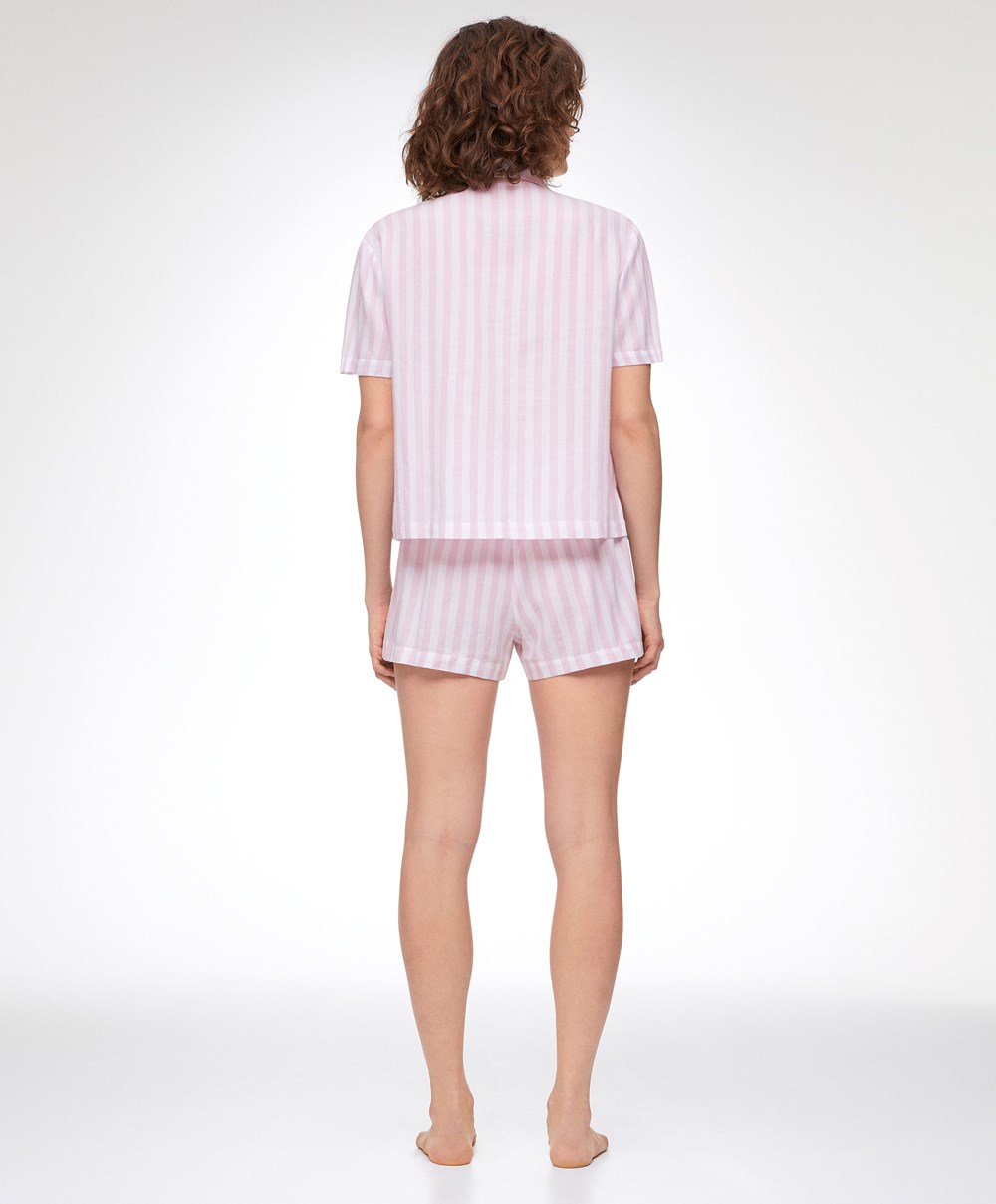 Oysho 100% Pamut Stripe Shorts Levendula | OWUQNZ-420