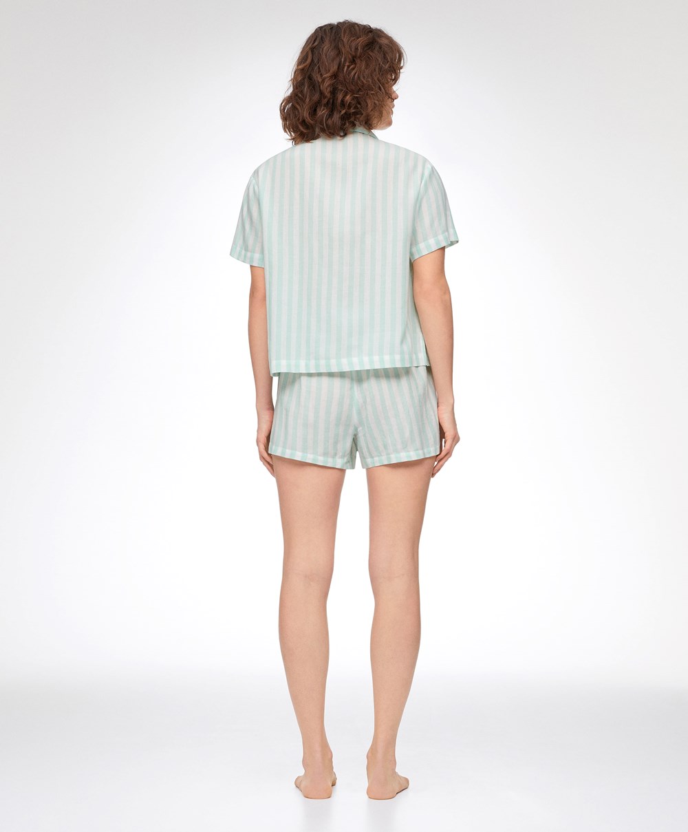 Oysho 100% Pamut Stripe Shorts Zöld | BAHYJT-953