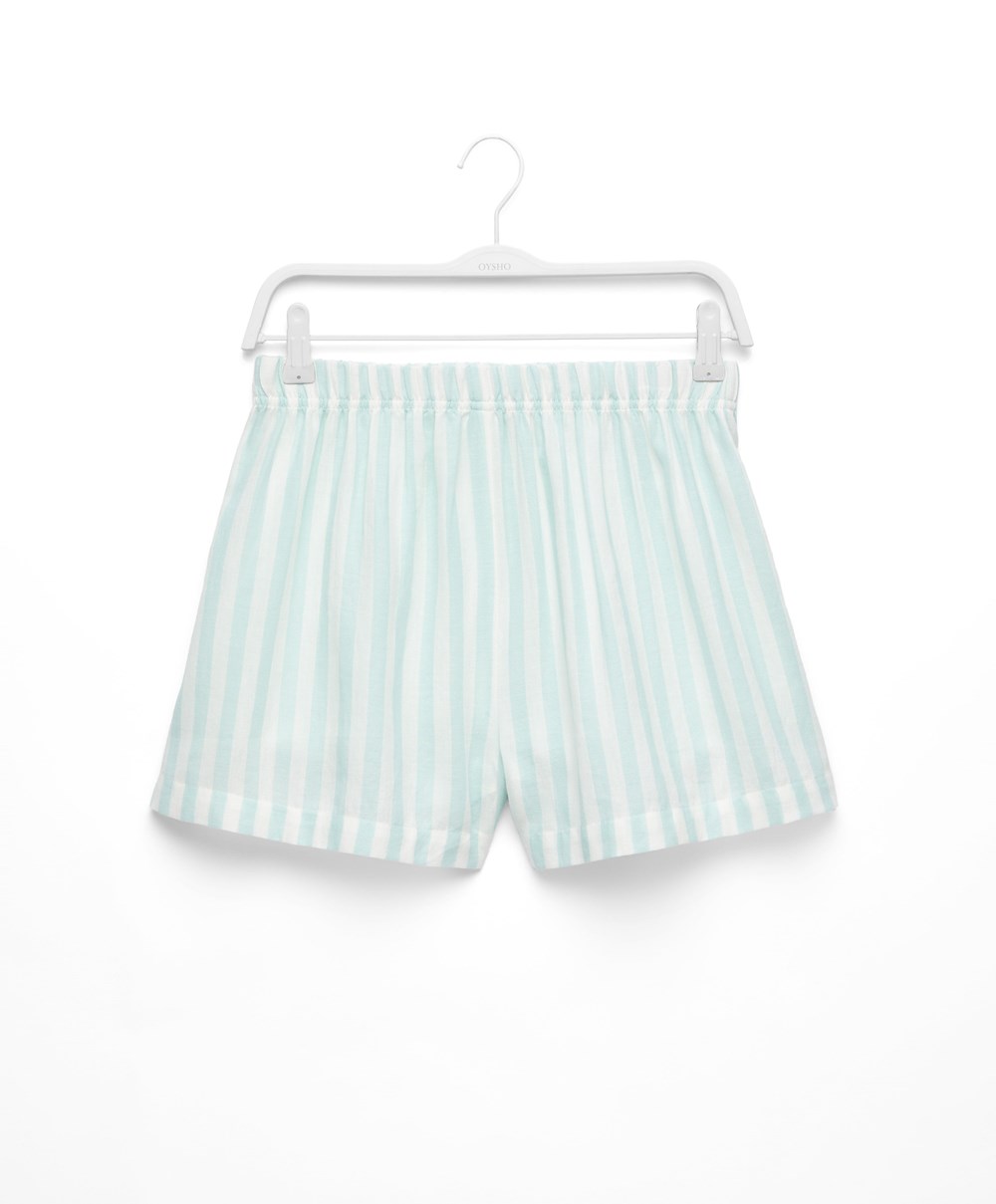 Oysho 100% Pamut Stripe Shorts Zöld | BAHYJT-953