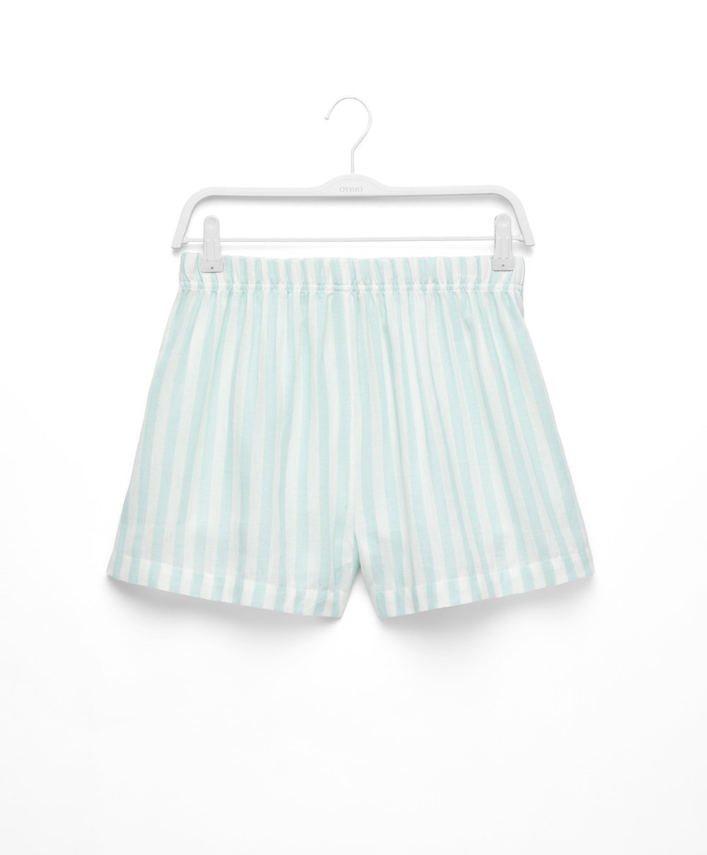 Oysho 100% Pamut Stripe Shorts Zöld | UGQJIA-280