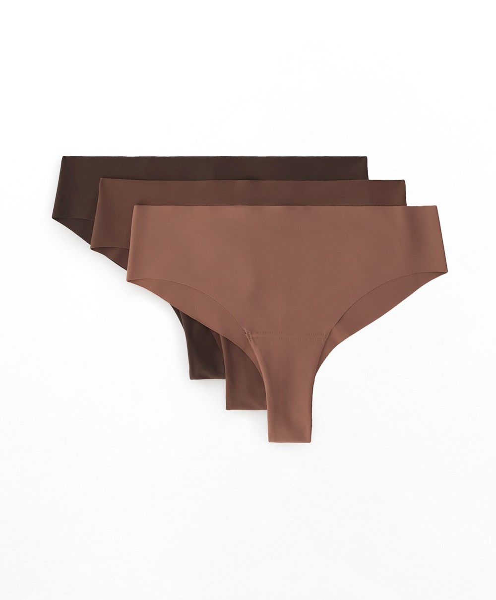 Oysho 3 Pantone™ Invisible Cheeky Brazilian Briefs Barna | PHRLZS-639