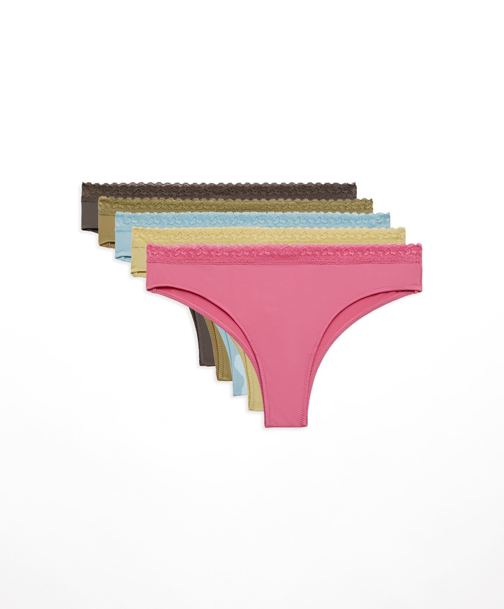 Oysho 5 Brazilian Briefs In Polyamide With Floral Csipke Trim Aquamarine | FVBIZJ-695