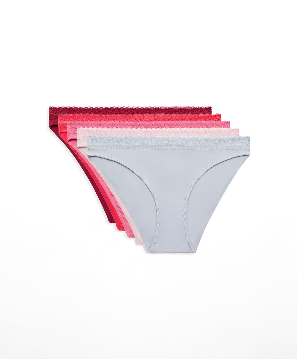 Oysho 5 Classic Briefs In Polyamide With Floral Csipke Trim Geranium | RJSQMZ-457