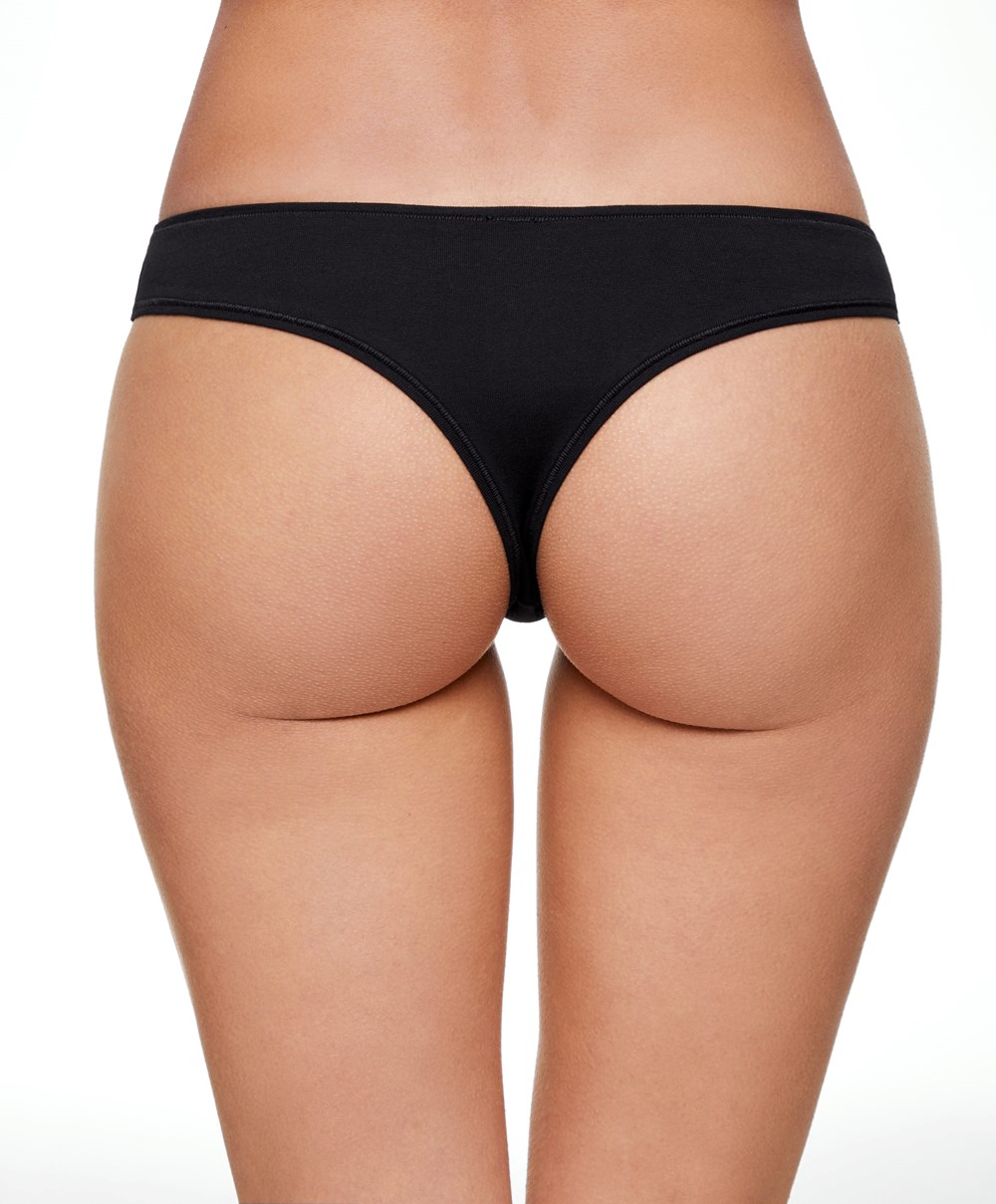 Oysho 5 Pamut Cheeky Thongs Fekete | GPSLIM-785