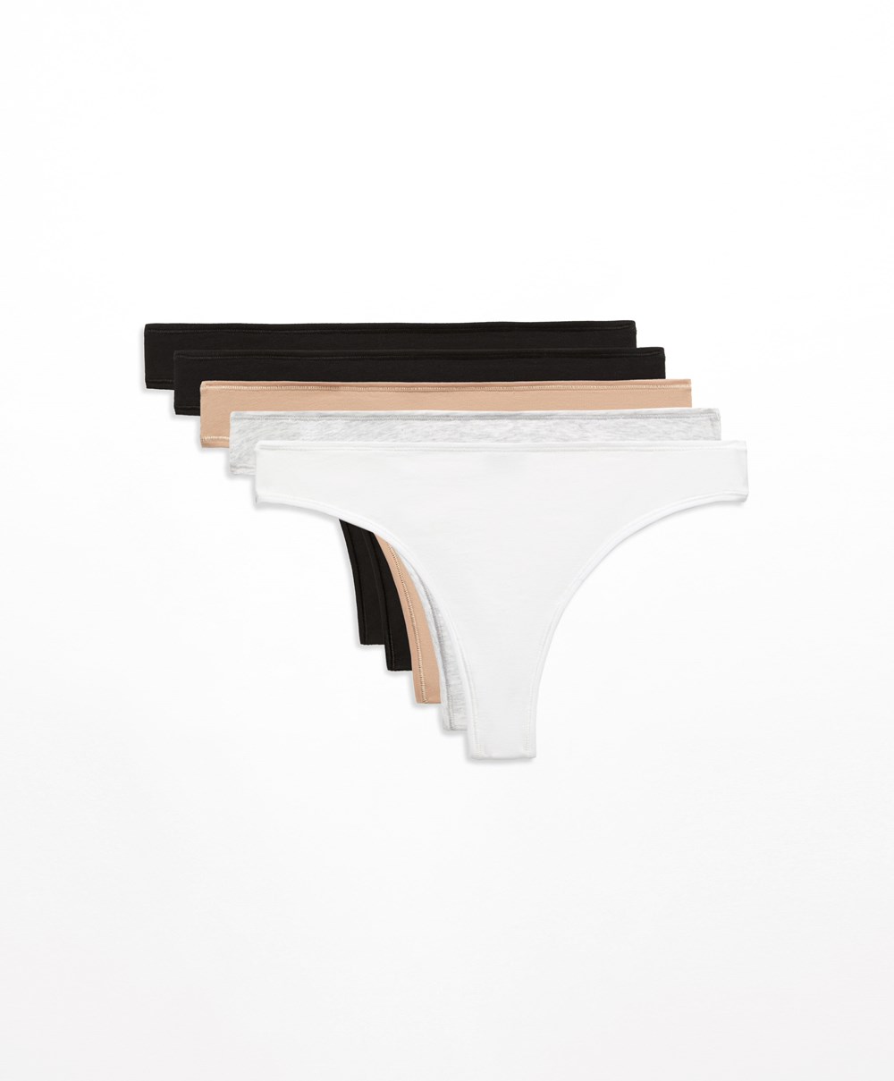 Oysho 5 Pamut Cheeky Thongs Fekete | GPSLIM-785