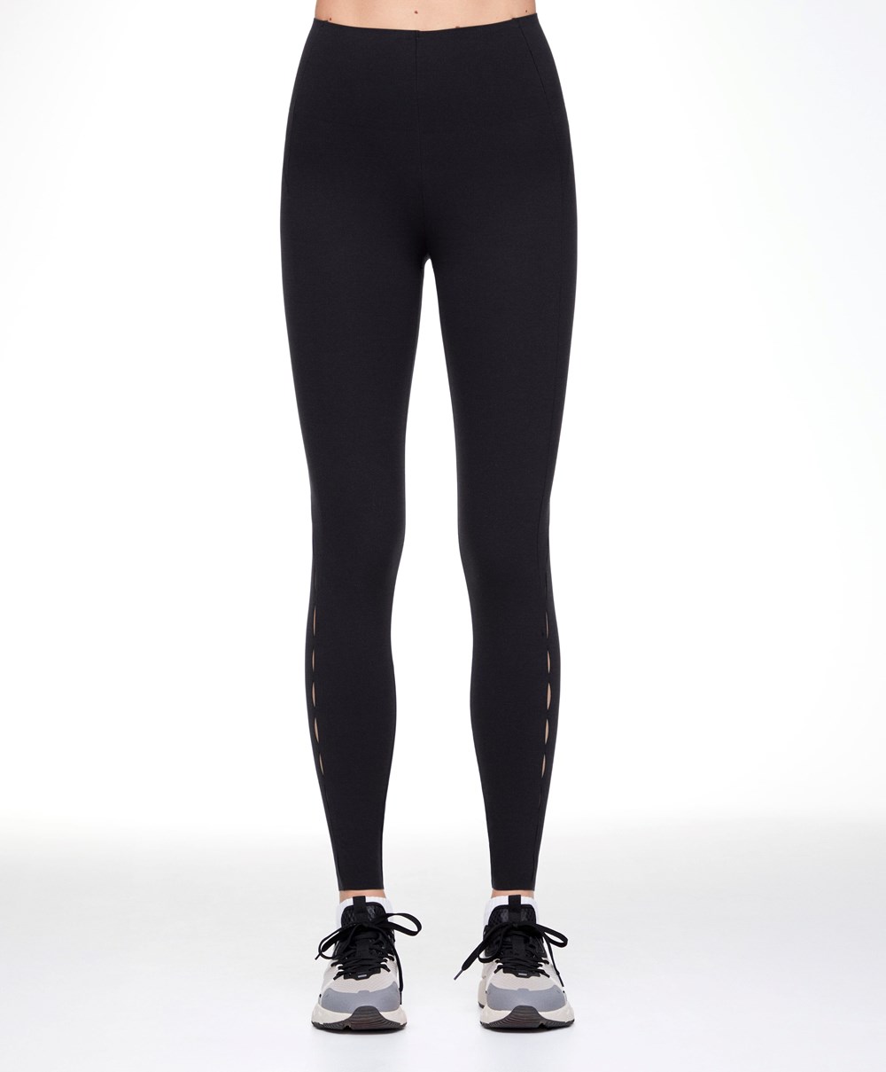 Oysho 65cm Cut-out Compressive Ankle-length Leggings Fekete | AOIZQM-102