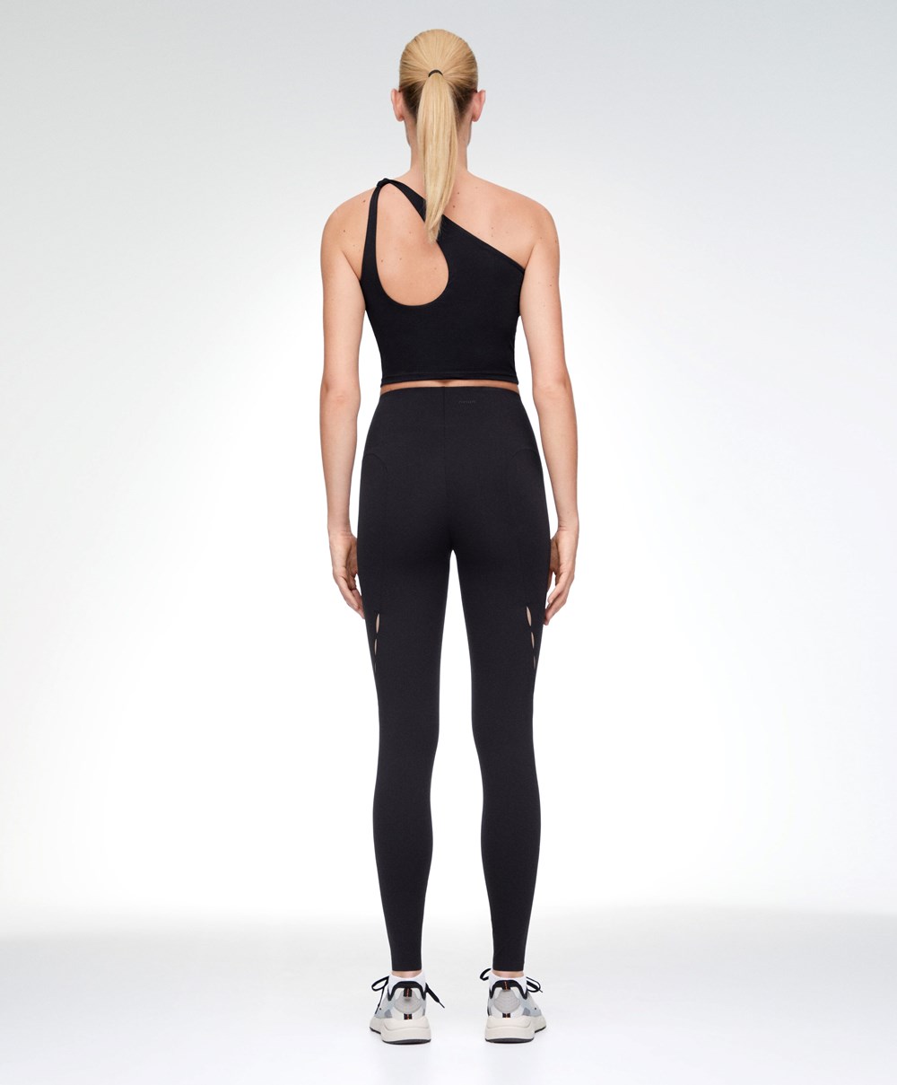 Oysho 65cm Cut-out Compressive Ankle-length Leggings Fekete | AOIZQM-102