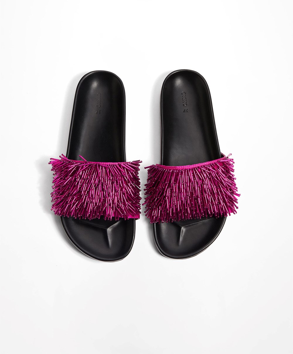 Oysho Appliqué Slides Lila | LTGVRE-879