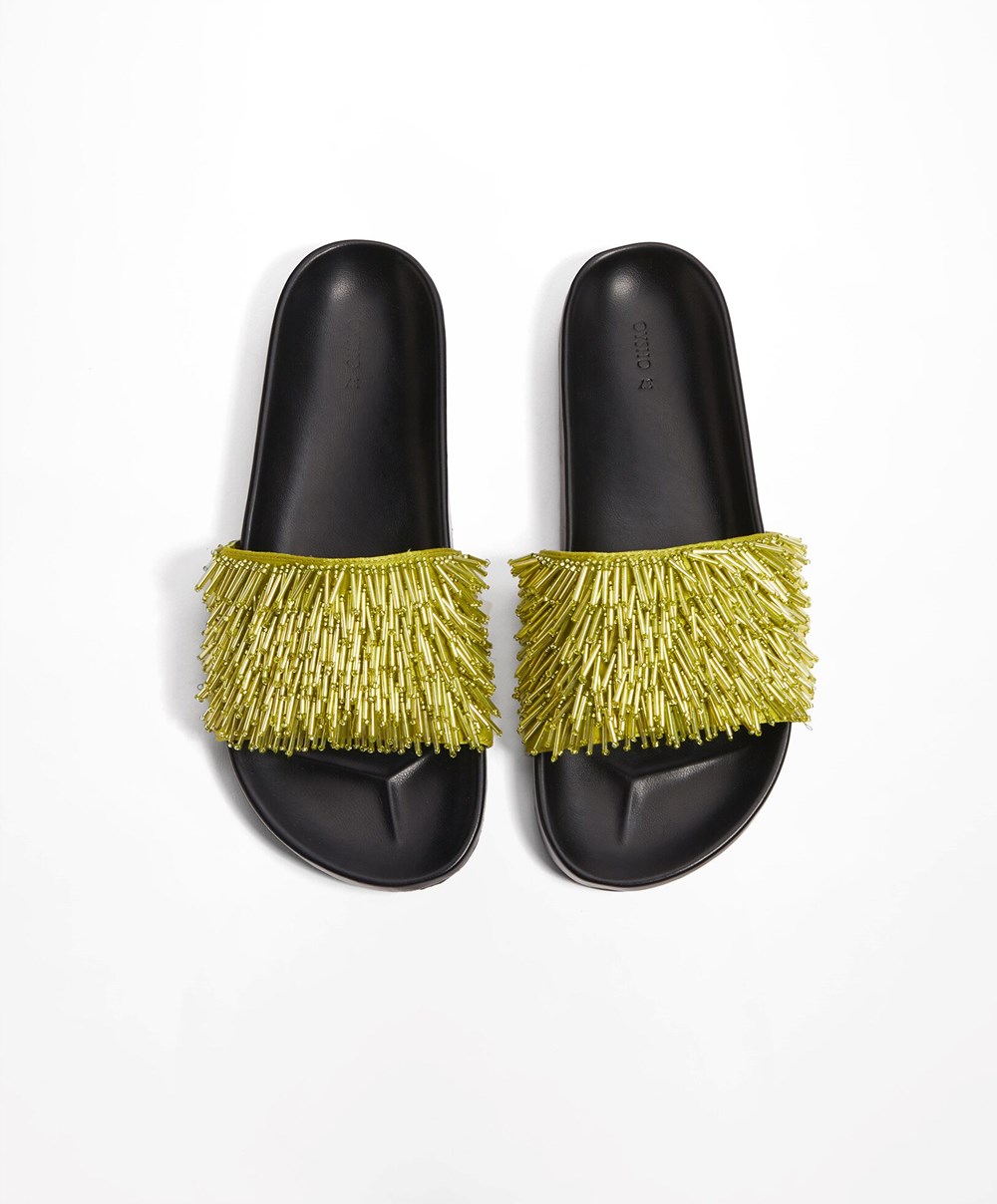 Oysho Appliqué Slides Zöld | EKBVFW-951