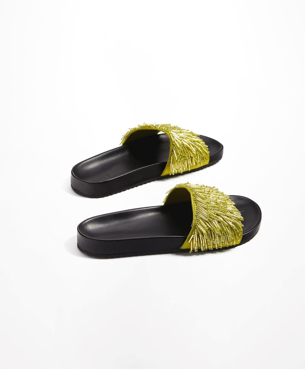 Oysho Appliqué Slides Zöld | EKBVFW-951