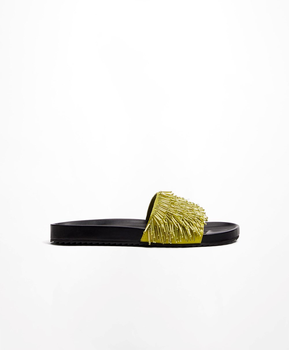 Oysho Appliqué Slides Zöld | EKBVFW-951