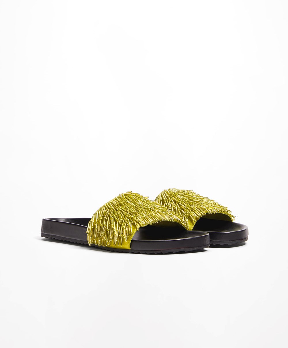 Oysho Appliqué Slides Zöld | HMEKDQ-957