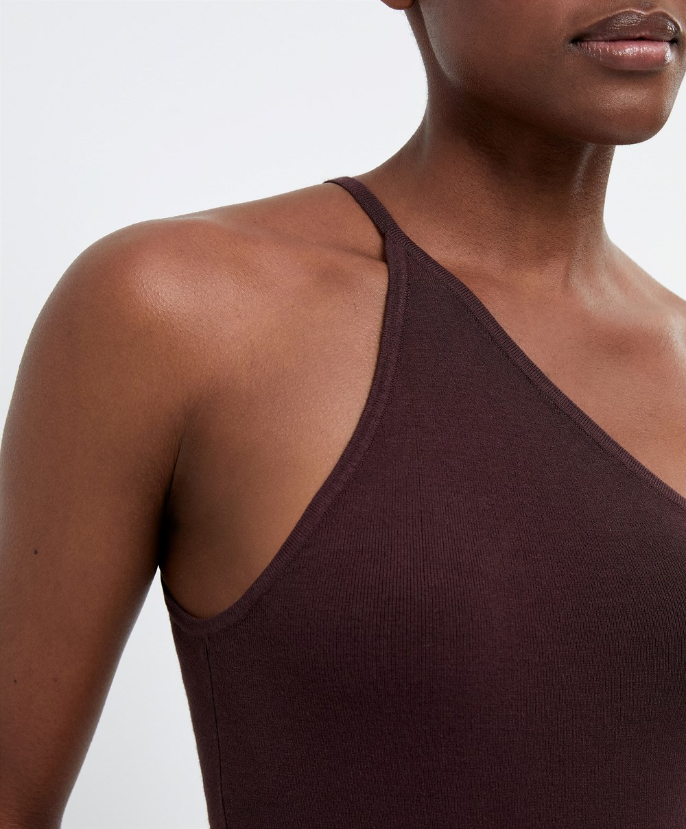 Oysho Asymmetric Knit Top Csokoládé | MBJUSY-025