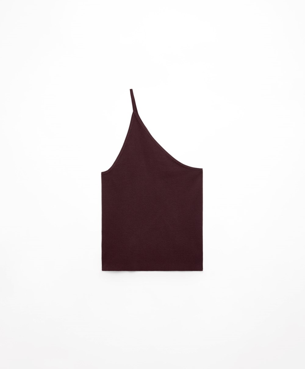 Oysho Asymmetric Knit Top Csokoládé | MBJUSY-025