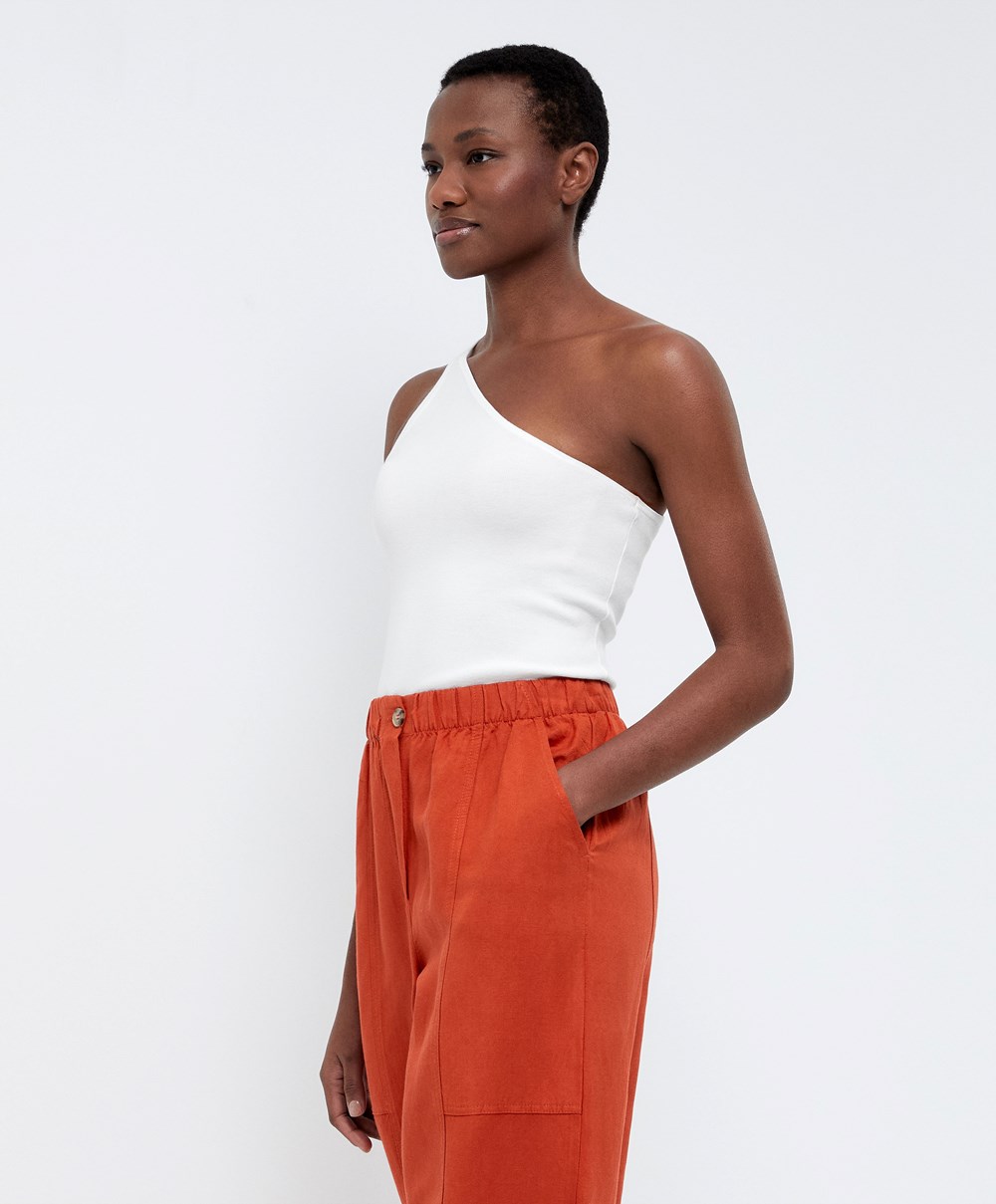 Oysho Asymmetric Knit Top Fehér | QGZJVP-241