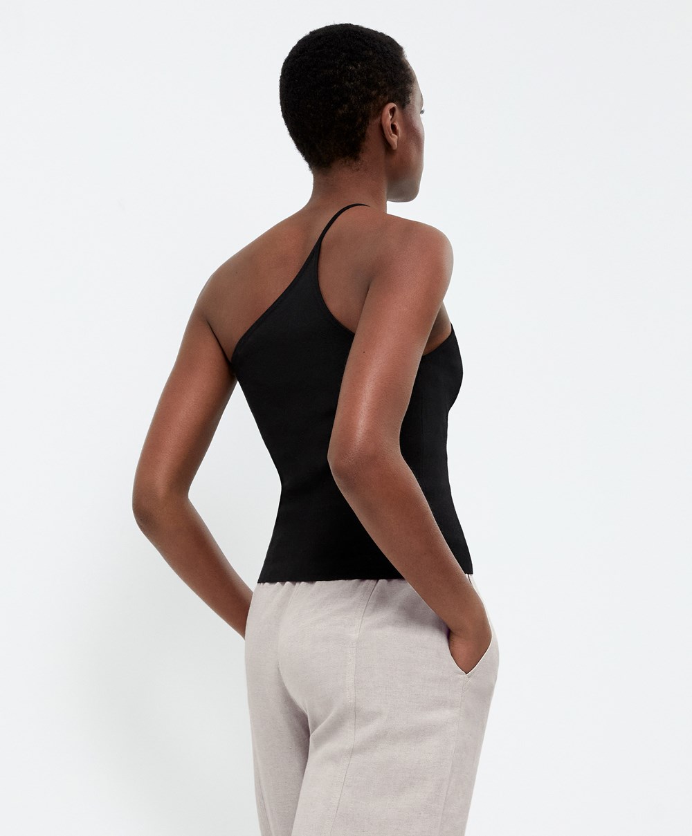 Oysho Asymmetric Knit Top Fekete | WXCUIB-278