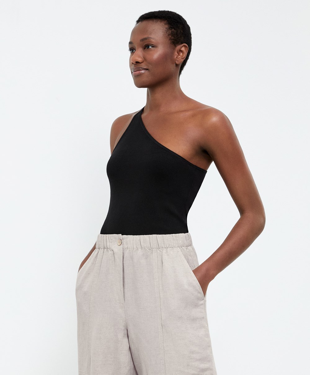 Oysho Asymmetric Knit Top Fekete | WXCUIB-278