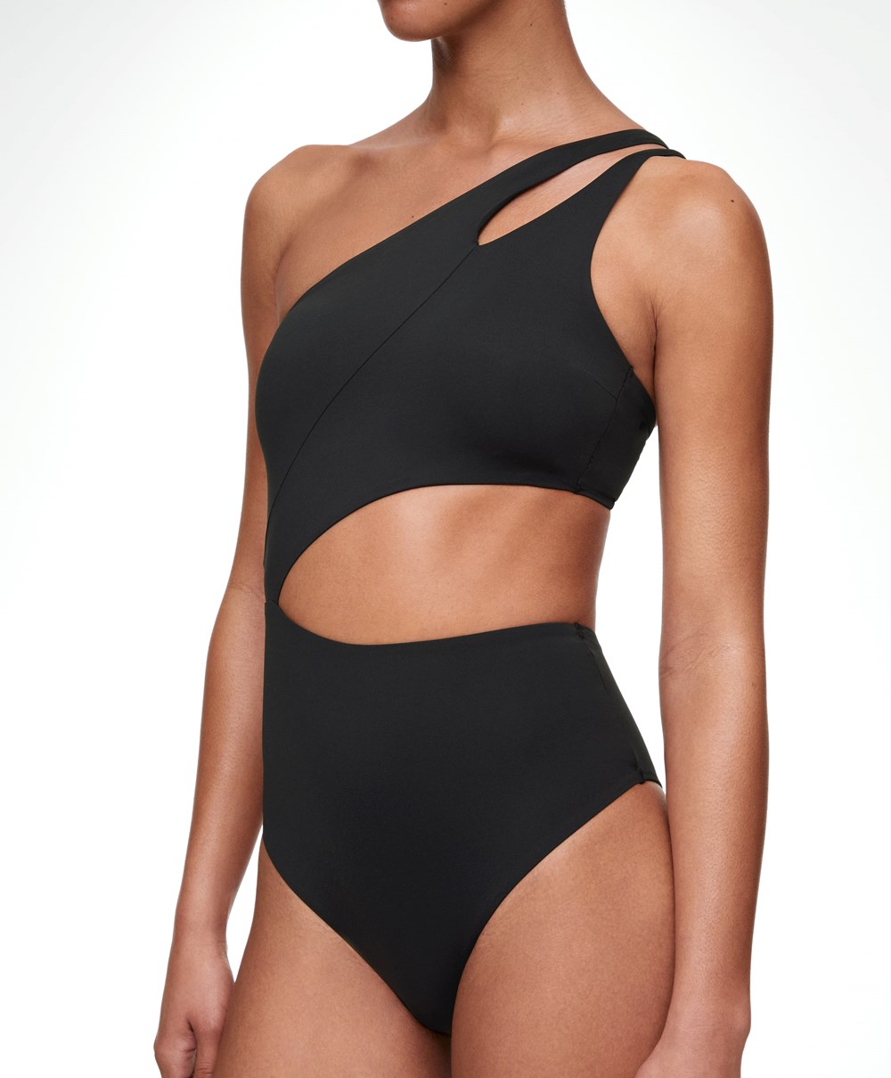 Oysho Asymmetric Twist Trikini Fekete | DOWHCQ-430