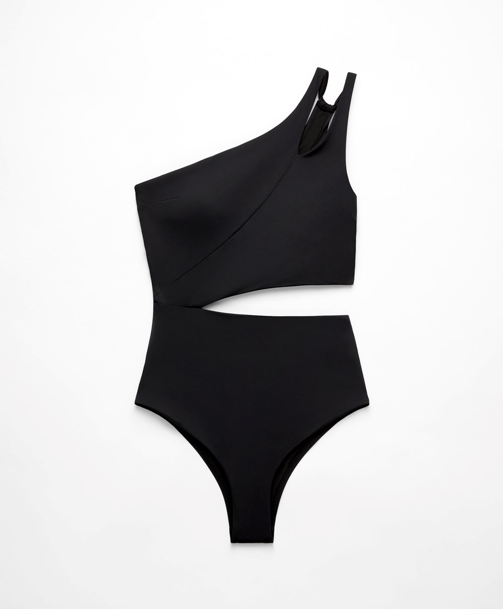 Oysho Asymmetric Twist Trikini Fekete | DOWHCQ-430