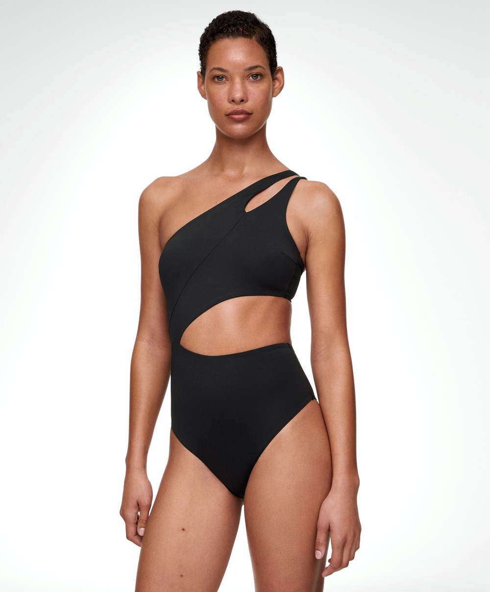 Oysho Asymmetric Twist Trikini Fekete | DOWHCQ-430