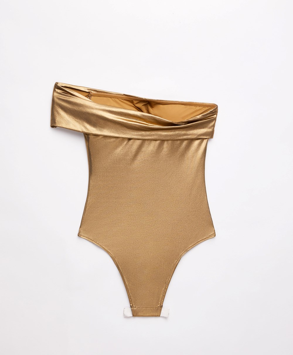 Oysho Asymmetrical Bandeau Swimsuit Arany | LQKNZT-263